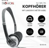 A product image of headphones with feature callouts. Produktbild-Vorschau