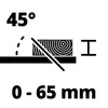Diagram showing a 45-degree angle cut and a measurement range of 0-65 mm. Produktbild-Vorschau