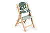 A high-quality product shot of a wooden high chair with green fabric accents, presented on a white background. Náhľad obrázku produktu