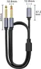 A product image showing an audio cable with dual 6.35mm jacks on one end and a USB Type-C connector on the other, with dimensions indicated. Anteprima dell’immagine prodotto