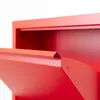 A close-up view of a red metal cabinet with an open door. Voir les images du produit