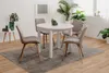A dining table and chairs set in a well-lit room with plants and artwork. Voir les images du produit