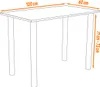 A line drawing of a rectangular table with four legs, showing dimensions. Voir les images du produit
