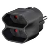 A black electrical adapter with two sockets and one plug. Produktbild-Vorschau
