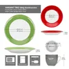 A collage of product images and diagrams showing different views and dimensions of a dinnerware set. Produktbild-Vorschau