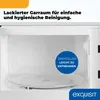 Interior view of a white microwave with a glass turntable. Produktbild-Vorschau
