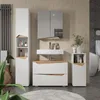 A modern bathroom vanity set with a sink, mirror, and storage cabinets. Náhled obrázku produktu