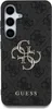 A black phone case with a repeating Guess logo pattern and a large Guess logo in the center. Podgląd zdjęcia produktu