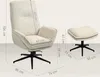 A beige armchair and ottoman with dimensions indicated by measurement lines and text. Voir les images du produit