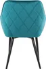 Rear view of a teal upholstered chair with a diamond tufted back and black metal legs. Produktbild-Vorschau