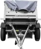 A trailer with a tarp cover, shown from the front. Produktbild-Vorschau