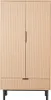 A full-front view of a wooden wardrobe with two doors and a drawer at the bottom, set against a white background. Produktbild-Vorschau