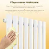 A hand is shown cleaning a white radiator with a yellow cloth, with instructional text above. Podgląd zdjęcia produktu