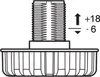 A diagram showing an adjustable sockel foot with measurement indicators. Produktbild-Vorschau