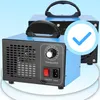 Two ozonator devices are shown against a light blue and white background. The front device is in focus and displays controls and a vent. A blue checkmark overlay is present on the right side of the image. Voir les images du produit
