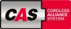 A logo for the Cordless Alliance System (CAS) with the text 'CAS' prominently displayed on a silver background and 'CORDLESS ALLIANCE SYSTEM' on a red background. Voir les images du produit