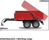 A red trailer with its bed tilted up, showing its working range. Produktbild-Vorschau