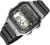 A digital Casio watch with a black strap and silver casing is shown against a white background. Voir les images du produit