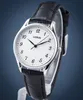 A close-up studio shot of a Lorus watch with a white face and black leather strap. Anteprima dell’immagine prodotto