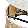 A close-up view of the woven rattan structure and metal frame of an outdoor furniture piece. Voir les images du produit