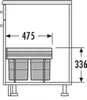 A technical drawing showing the dimensions of a waste bin system. Produktbild-Vorschau