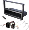 A car radio installation kit with a fascia adapter, wiring harness, antenna adapter, and release keys, laid out on a white background. Produktbild-Vorschau