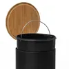 A black trash can with a bamboo lid is shown against a white background. Náhľad obrázku produktu