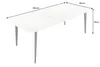 A white marble ceramic dining table with black metal legs, shown with dimensions indicated. Produktbild-Vorschau