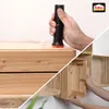 A split image showing a hand holding a glue applicator and a person assembling wooden crates. Produktbild-Vorschau