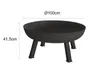 A black metal fire pit with three legs is shown from a slightly elevated side angle against a white background. Dimensions are indicated with text and lines. Anteprima dell’immagine prodotto