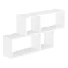 A white, modern, modular shelving unit with four open compartments, arranged in a staggered pattern. Produktbild-Vorschau