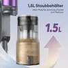 Close-up of a vacuum cleaner dustbin with text highlighting its capacity. Produktbild-Vorschau