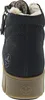 The back view of a black boot with a brown sole. Voir les images du produit
