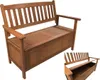 A wooden garden bench with storage. Produktbild-Vorschau