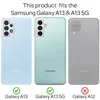 Three smartphones are shown side-by-side to illustrate compatibility. The first two are light blue and mint green, with red boxes highlighting their camera modules. The third is a grey silhouette of a smartphone. Below each phone are checkmarks or a cross, Produktbild-Vorschau