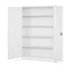 An empty, white metal filing cabinet with its doors open, showing multiple shelves. Produktbild-Vorschau