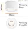 Diagrams showing the dimensions of a white cylindrical LED ceiling light. Produktbild-Vorschau