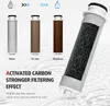 A diagram showing the stages of a water filter's life cycle, from new to replaced, with a cutaway view of an activated carbon filter. Produktbild-Vorschau