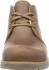 A close-up, front view of a brown leather boot. Voir les images du produit