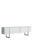 A white media console with black metal legs, presented against a white background. Anteprima dell’immagine prodotto