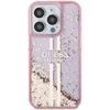 A pink iPhone case with liquid glitter and gold stripes. Náhľad obrázku produktu