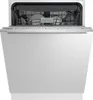 A white built-in dishwasher with its door open, showing the interior racks and dishes. Produktbild-Vorschau