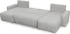 A light gray sectional sofa is shown from a slightly elevated, diagonal angle against a white background. The sofa is configured in a U-shape with a chaise lounge on each end and a central section that appears to be a sofa bed. The fabric has a subtle vert Produktbild-Vorschau