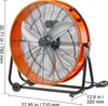 An orange industrial drum fan is shown on a white background with dimensions indicated by text overlays. Podgląd zdjęcia produktu