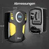 A product image showing an air compressor from the front and back, with dimensions indicated. Produktbild-Vorschau
