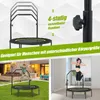 A collage of images showing a trampoline with adjustable handle, a child jumping on it outdoors, and a woman jumping on it indoors. Náhľad obrázku produktu