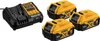 A DeWALT battery charger and three DeWALT 18V 5Ah XR batteries are displayed on a white background. Náhled obrázku produktu