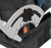A close-up view of a miter saw's angle adjustment mechanism, showing the scale and locking knob. Náhľad obrázku produktu