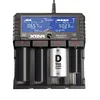 A close-up studio shot of a battery charger with batteries inserted. Voir les images du produit