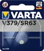 The image shows the retail packaging of a Varta V379/SR63 silver oxide button cell battery. Produktbild-Vorschau